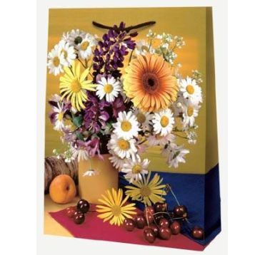 Пакет подарочный [300+120]х400 мм, р-р XL с петлев. ручками, диз. "Натюрморт Летний", бум. лам., 10 шт/упак 100 шт/кор РОССИЯ 108.433