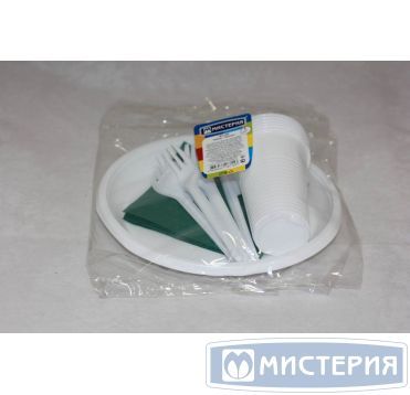 Набор одноразовой посуды "Пикник" [6 стак. 200 мл, ПП+6 тар. d205 мм, ПС+6 вил.+ 6 нож.+6 салф.] 15 упак/кор РОССИЯ 187150