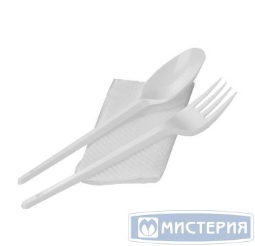 Комплект столовых приборов №3 [лож.ст.+ вил.: 165 мм, бел., ПС+ салф.], 300 шт/кор 300 шт/упак РОССИЯ Н31-009