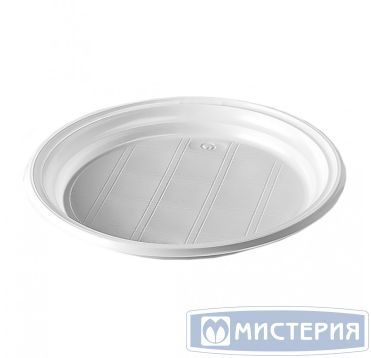 Тарелка одноразовая мелкая d205 мм, бел., ПС, 100 шт/упак 1 600 шт/кор РОССИЯ