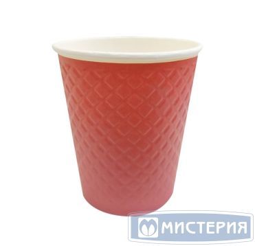 Стакан бумажный 250 мл для холодных и горячих напитков, двухслойный, с рисунком "Waffle red", картон