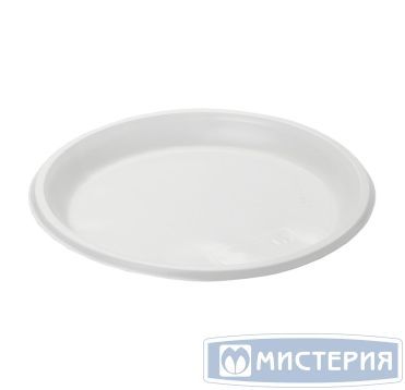 Тарелка одноразовая мелкая d205 мм, бел., ПС, 100 шт/упак "МИСТЕРИЯ" 1 200 шт/кор РОССИЯ 120100г