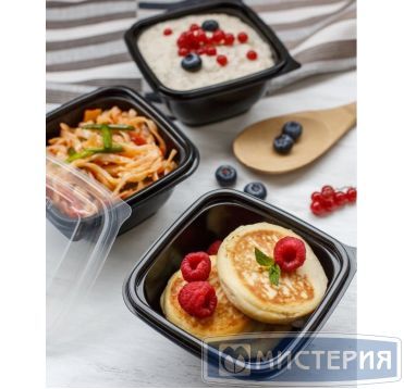 Контейнер 500 мл 1-секц. 126х126х60 мм, без крышки, черн., ПП, 50 шт/упак "ПолиЭр" 500 шт/кор РОССИЯ К-1212-500 черн ПП