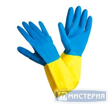Перчатки латексные, р-р M, с хлопк. напылен., сине-желт., 1 пар/упак "Lux" 144 пар/кор КИТАЙ 405-132