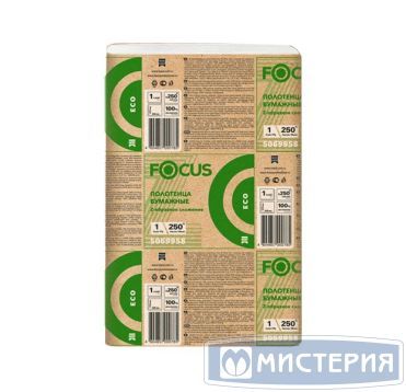 Полотенца бумажные для диспенсеров 240х215 мм 1-сл. Z-сложен., бел, 250 лист/упак "Focus" Eco 12 упак/кор РОССИЯ 5069958