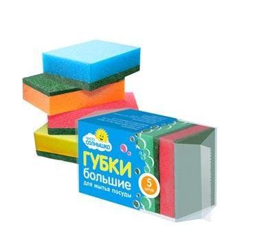 Губки для посуды "Чисто солнышко" 5 шт 95х70х27мм., (поролон, фибра)