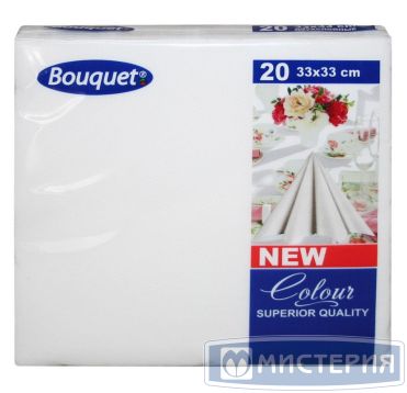 Салфетки 330х330 мм 2-сл., бел., бум., 20 шт/упак "Bouquet" 12 упак/кор РОССИЯ 42653