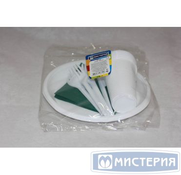 Набор одноразовой посуды "Пикник" [6 стак. 200 мл, ПП+6 тар. d205 мм, ПС+6 вил.+ 6 нож.+6 салф.] 15 упак/кор РОССИЯ 187150