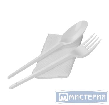 Комплект столовых приборов №3 [лож.ст.+ вил.: 165 мм, бел., ПС+ салф.], 300 шт/кор 300 шт/упак РОССИЯ Н31-009