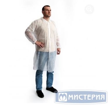 Халат р-р 48-50 [L], 25 гр/м2, бел., нетк. мат-л СМС, 5 шт/упак 20 упак/кор КИТАЙ 118708