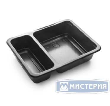 Контейнер под запайку 800[400+400] мл, 2-секц. 190х144х45 мм, черн., ПП, 50 шт/упак "ПолиЭр" 300 шт/кор РОССИЯ К-190х144х45Г-2/50 черн